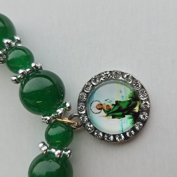 Green Saint Judas Tadeo Beaded Bracelet with Silver Accents - Picture 4 of 6